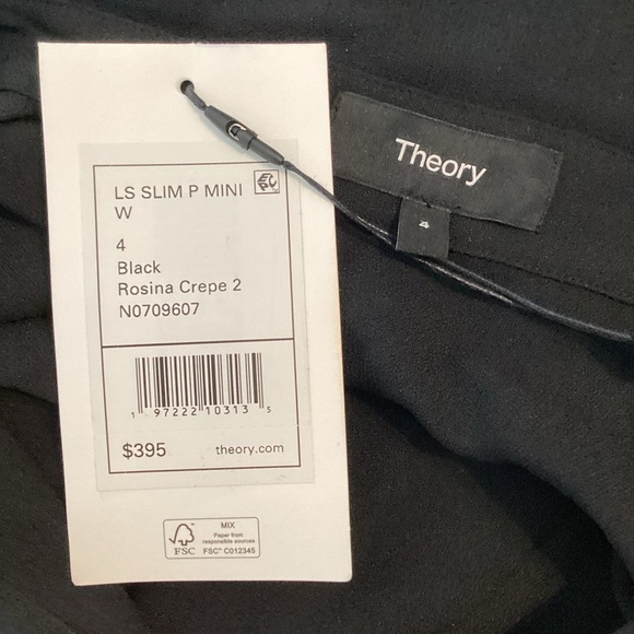 Theory Mini Dress Black Rosina Crepe 2 Long Sleeve Flared Hem Size 4 - Picture 6 of 7